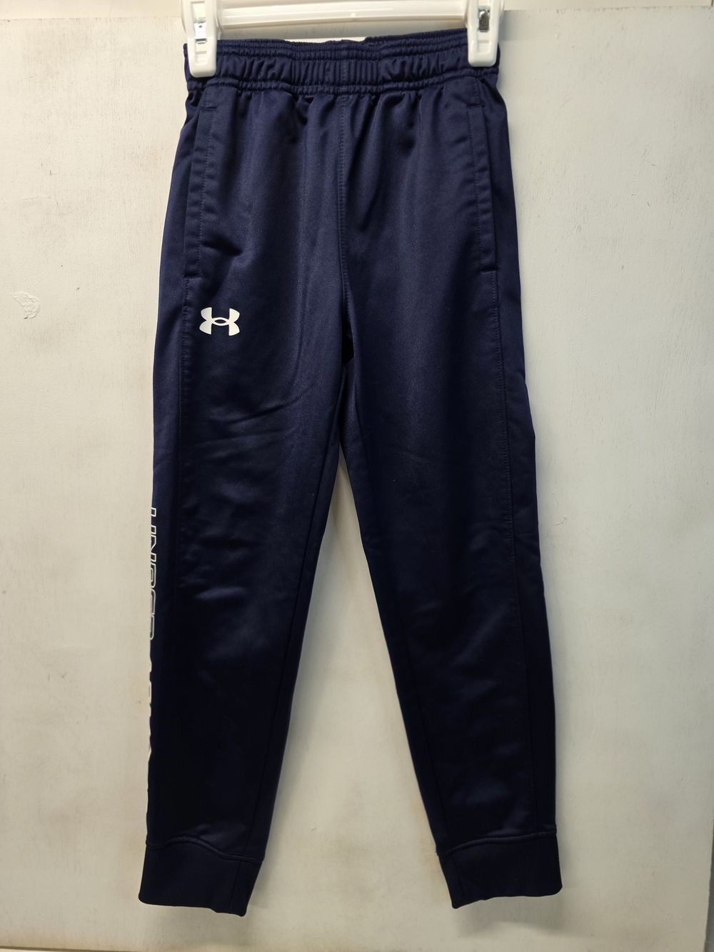 Under Armour Boys Size 7 Navy Blue Athletic Jogger Pants Logo Sweatpants